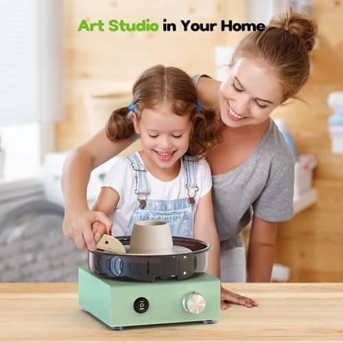 Alldeer Mini Pottery Wheel Kit - 6" Turntable Two-Way Rotation Clay Wheel, Metal Frame, Removable Splash Tray Ceramic Making Kit with 18PCS Sculpting Tools, Pottery DIY Machine for Kids and Beginners - Thumbnail 5