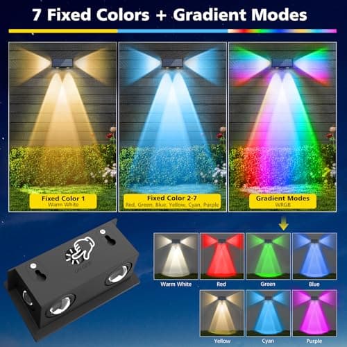 T-SUN Solar Fence Lights Outdoor, 7 Fixed Colors and Color Changing Fence Lights Solar Powered, IP65 Waterproof LED Dusk to Dawn Deck Light for Porch Backyard Wall Step Patio Railing Pool (6 Pack) - Thumbnail 5