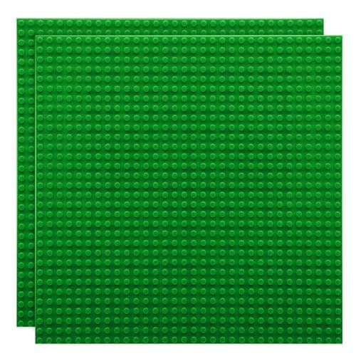 Lekebaby 2 Pack Classic Baseplates 10" x 10", Building Base Plates for Building Bricks, 100% Compatible with Major Brands and Activity Table-Baseplate, Sturdy & Safe, Age 3 and up Kids, Green