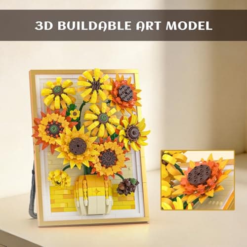 Cogibrix Sunflowers Wall Art for Living Room & Bedroom, Botanicals Building Sets, Flowers Building Blocks for Adults Women, Sunflower Decor Paintings,Wall Decorations for Home Office, Ideal Gifts - Thumbnail 6