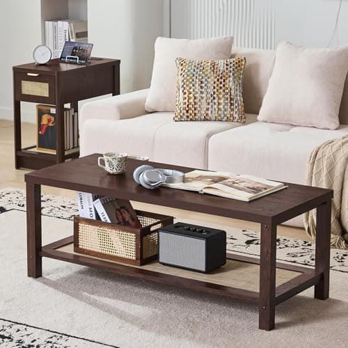 Lerliuo Farmhouse Coffee Tables for Living Room, Walnut - Image 1