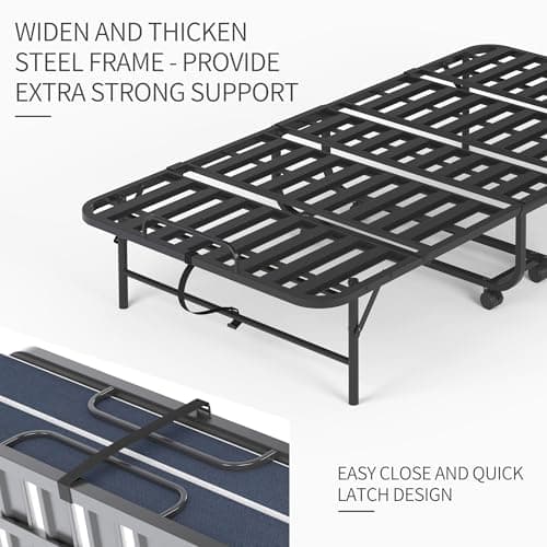 BIZOEIRON Folding Bed with Mattress for Adults, 75" x 38" Foldable Bed, Twin Size Metal Bed Frame with Wheels, Portable Rollaway Bed for Guest, Travel - Thumbnail 4