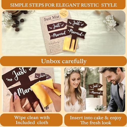Stofinity Rustic Wedding Cake Toppers For Bride And Groom - Just Married Cake Topper Wedding Decorations, Wood Cakes Topper Sign For Engagement Bridal Shower Party Decorations - Thumbnail 5