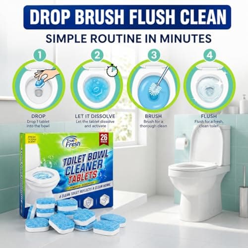 True Fresh Toilet Bowl Cleaner Tablets 26 Pack Deodorizer & Septic Safe Deep Cleaning, Odor Eliminator, Stain Remover for Long-Lasting Freshness Fresh Ocean Scent - Thumbnail 3