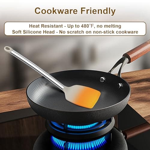 8 Pieces Kitchen Utensils Set, Vayvnt Silicone Cooking Utensils Set for Non-Stick Cookware, Stainless Steel Handle, Heat Resistant Kitchen Gadgets Includes Large Spatula Tongs, Dishwasher Safe, Khaki - Thumbnail 4