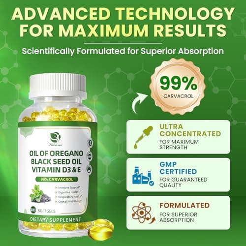 Lukaree Organic Oregano Oil Capsules with Black Seed Oil, Ultra-Concentrated 99% Carvacrol, 5-in-1 with Vitamin D3 E Black Pepper, Immune, Respiratory, Digestive & Antioxidant*, 180 Softgels, 2 Pack - Thumbnail 4