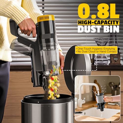LIVOWALNY Cordless Vacuum Cleaner Compatible with DeWalt 20V Battery, 350W Brushless 40kPa Suction, 0.8L Dual Dust Cup, LED Floor Brush & 180° Flex Wand for Hardwood & Carpet (Battery Not Included) - Thumbnail 5