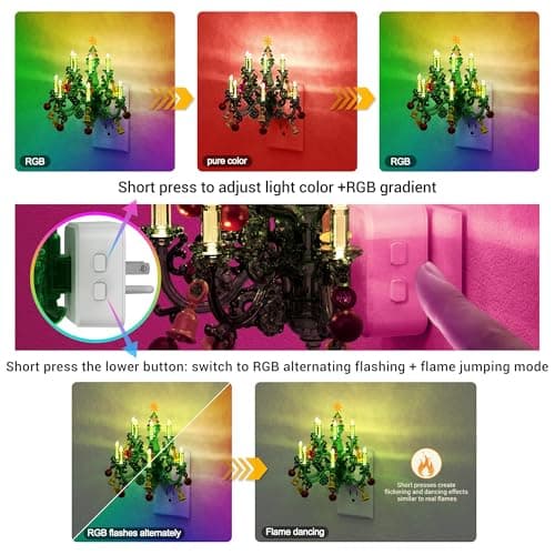 JandCase Night Lights Plug into Wall, 2 Pack Christmas RGB Pendant Night Light with Flame Effect,10 Color Changing Nightlight with180° Rotatable,Dimmable Plug in Night Light for Home Holiday Decor - Thumbnail 4