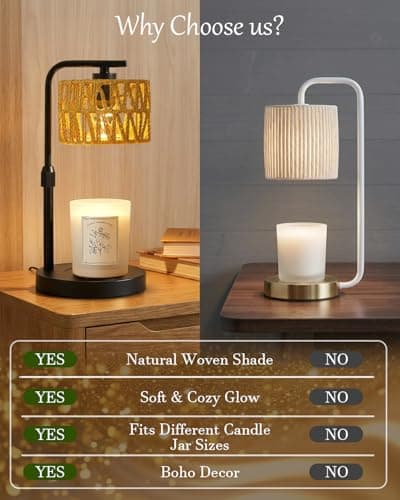 Candle Warmer Lamp, Timer Dimmable Candle Lamp, Adjustable Height and Brightness Candle Warmer, Boho Rattan Lampshade and 2 Bulbs, Suitable for Home Decor, Birthday Gifts for Women Mom (Black) - Thumbnail 4