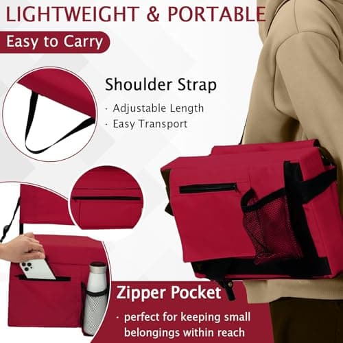 ACIPENSER 2pcs Stadium Seat for Bleachers with Back Support，Portable Bleacher Chairs with Back and Cushion，Includes Shoulder Strap and Cup Holder,Maroon - Thumbnail 4