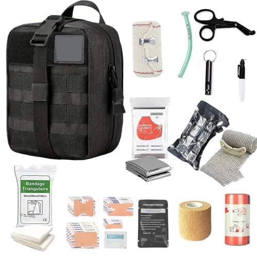 Tactical Emergency First Aid Kit: MOLLE Admin Pouch IFAK with Vented Chest Seal,6" Israeli Bandage, Splint, Thermal Blanket & Gloves - Camp Travel Car Medic Kit - Image 1