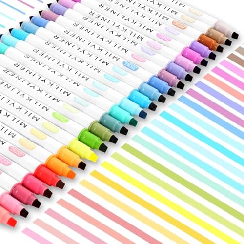 HANKU Highlighters Assorted Colors,24 Unique Retro Colors, Pastel Highlighters, Quick Dry Dual tip and Fine Tip No Bleed Highlighter Markers for Bible Journals Planners Books Notes - Image 1