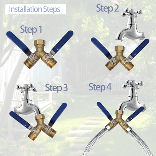 Cbumane Brass Garden Hose Diverter 2-Way Heavy Duty, Y-Valve Hose, Hose splitter,US Gauge Stainless Steel Extended Handle Diverter, 3/4’ GHT Threaded Y-Valve Garden Hose Tap Adapter - Thumbnail 4