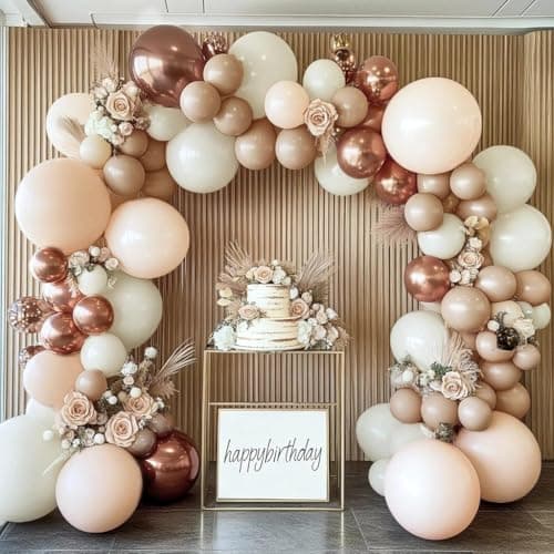 Blush Beige Gold Balloon Arch Kit - Double Stuffed White Sand Nude Balloon Garland Neutral Cream Apricot Balloons for Birthday Baby Shower Bridal Shower Boho Gender Reveal Wedding Party Decor - Thumbnail 2