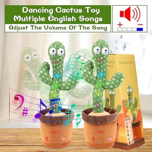 Dancing Talking Cactus Toy for Baby Boys Girls Toys, Adjustable Volume Dancing Cactus Toy Singing Mimicking Recording Repeating What You Say with LED English Sing Talking 15 Second Voice Recorder - Thumbnail 2