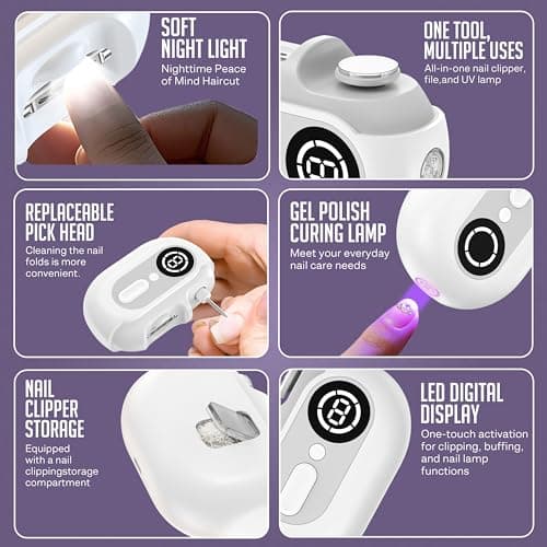 Smart 4-in-1 Electric Nail Clipper with Digital Display | Automatic Nail Trimmer & Polisher for Thick Nails | LED Light, 2 Speeds & Scraps Storage | Rechargeable Safety File for Babies & Seniors - Thumbnail 5