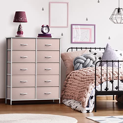 Sorbus Kids Dresser with 10 Drawers - Storage Unit Organizer Chest for Clothes - Bedroom, Kids Room, Nursery, & Closet (Pink, 34 x 12 x 47-10 Drawer) - Thumbnail 2