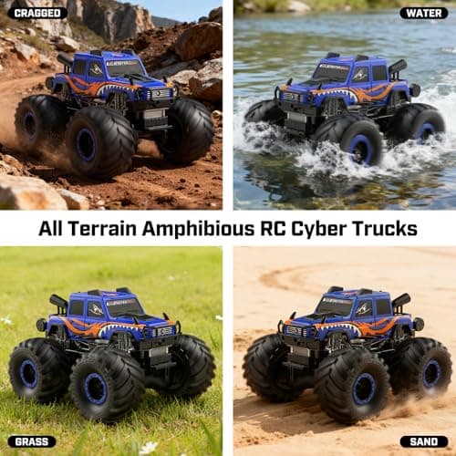 WayEee Remote Control Car Toys for Kids 6+, RC Car Waterproof Monster Truck Toys, Amphibious 4X4 Pickup, All Terrain Off-Road Vehicles, 2.4GHz Remote Control, 1/18 Scale RC Truck Boys Gifts/Blue - Thumbnail 3