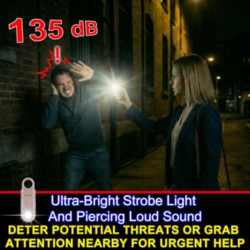 135dB Rechargeable Personal Safety Alarm Built-in Ultra-Bright Flashlight Non Slip Grip Keychain Emergency SOS Siren for Women, Students, Night Runner. Loud Sound Hiking Bear Alerts with Hook. Gold - Thumbnail 3