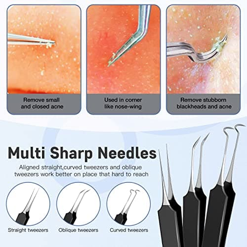 Professional Pimple Popper Tool Kit,10 PCS Blackhead Remover Tweezers,Extractor Acne Removal Kit for Easy Removal for Pimples,Comedone Extractor Tools for Removing Zit,Acne Removal Kit (Black) - Thumbnail 5