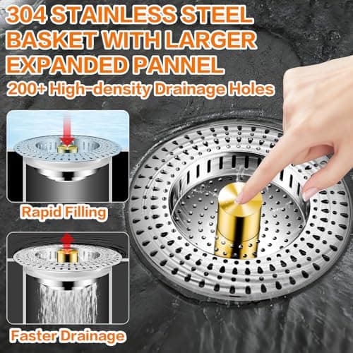 Kitchen Sink Drain Strainer, 18/8 Stainless Steel, Sink Stopper Kitchen Drain - Thumbnail 5
