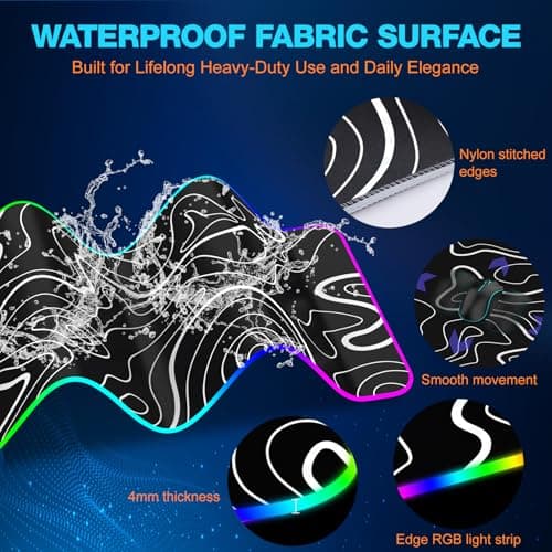 TARKARI Magnetic Wireless Charging RGB Mouse Pad, Large Gaming Desk Mat Waterproof, 31.5"x11.8" Black Mousepad, Ultra-Smooth Surface, Non-Slip Rubber Base, Desk Pad for Keyboard Laptop - Thumbnail 6