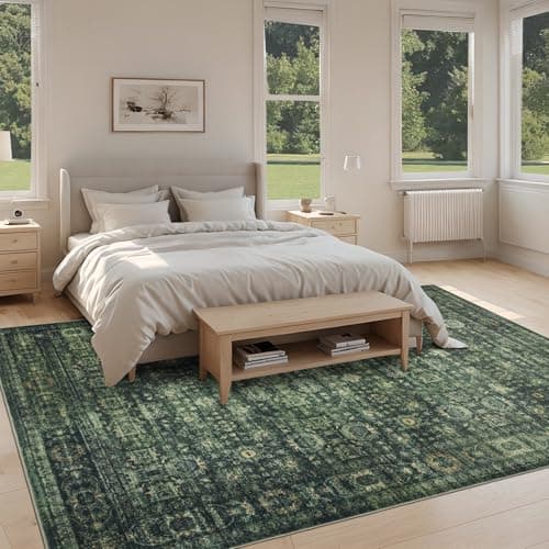 Dotiiorug Vintage Washable Area Rug for Living Room,Low Pile 5x7 Non Slip Carpet Non-Shedding Area Rug Soft Indoor Stain Resistant Rug Floral Print Mat for Bedroom Dining Room 117 Green - Thumbnail 6