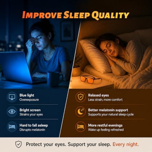 ANRRI Blue Light Glasses for Computer & Gaming - Amber Lenses Reduce Eye Strain Max Protection Sleep Glasses Mens and Women - Thumbnail 6
