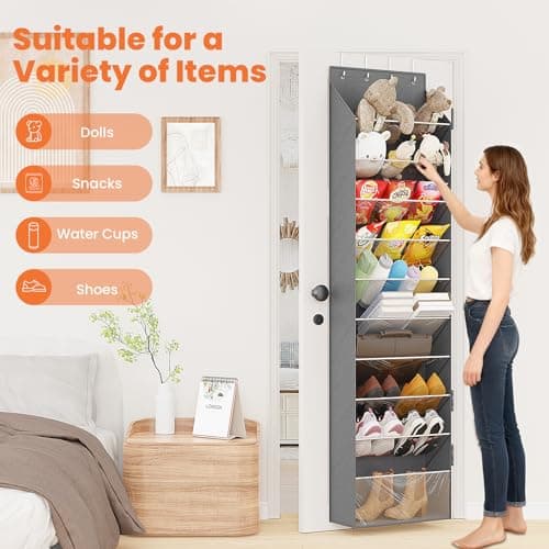 ZATOCL 10-Tier Over The Door Organizer, Space Saving Hanging Shoes Organizer and Storage Unit, Organizer for Closet, Bedroom, Entryway, Grey - Thumbnail 4