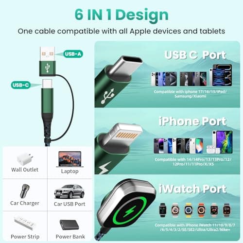2026 Travel Essentials for Apple Watch Charger, Cruise Vacation Camping Essentials, 3 in 2 Charging Cable for Multiple Devices, iWatch Charger/Type-C/L Cord for iWatch 11-2/iPhone 17-11/Car, 5FT - Thumbnail 3