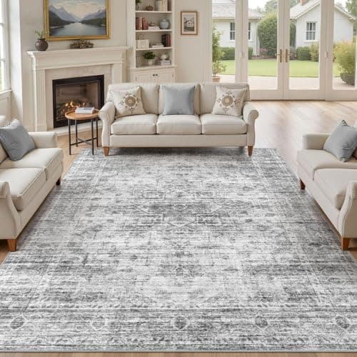 ELLIUNE Washable Area Rugs 8x10, Soft Large 8x10 Rugs for Living Room Non-Slip Vintage Black Grey Indoor Carpet Stain Resistant Rugs for Dining Room Bedroom Nursery Kid & Pet Friendly