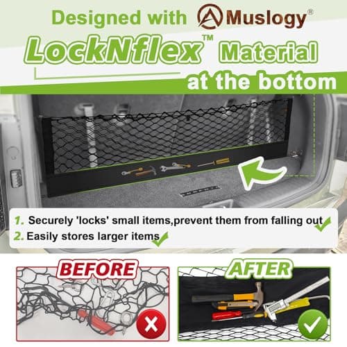 Muslogy Truck Bed Cargo Net Trunk Netting Compatible with 2024-2026 GMC Acadia | Chevy Traverse | 2025+ Buick Enclave Accessories, Pickup Cargo Organizer SUV Sedan Storage Net w/Heavy Duty Carabiners - Thumbnail 2