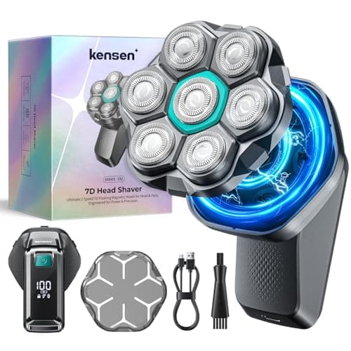 7D Head Shavers for Bald Men - kensen Upgrade 7D Head Shavers, Ergonomic Comfort-Grip Handle with 2 Speed Settings Long Battery Life Bald Razor IPX6 Waterproof Wet/Dry Shaving LED Display - Image 1
