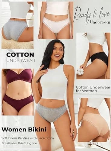 READY TO LOVE Cotton Underwear for Women Pack Lace Cheeky Bikini Black Panties Hipster Lounge Sets Lingerie Non G-String Thongs Boyshorts - Thumbnail 6