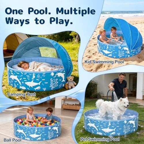 63” Extra Large Kiddie Pool with Canopy, EPN UPF 50+ Sun Shade Baby Pool, No Inflation Foldable Toddler Pool for Backyard Outdoor & Beach, Portable Thickened PVC BPA-Free Kids Water Play Pool, Blue - Thumbnail 6