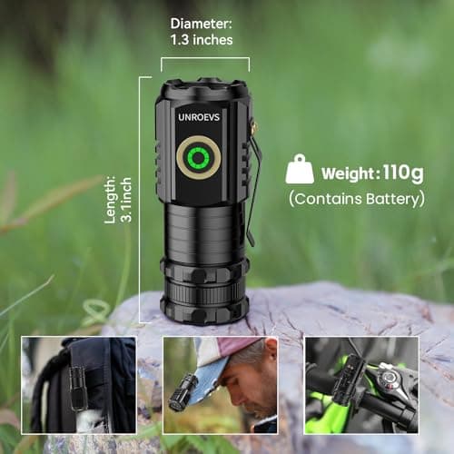 UNROEVS Mini Flashlight 2550 Lumens Rechargeable USB C Charging, Small EDC Flashlight 5 Modes, Pocket Light with Clip, Magnetic Flashlight for Outdoor,Gifts for Home,Camping, Hiking,Emergency - Thumbnail 3