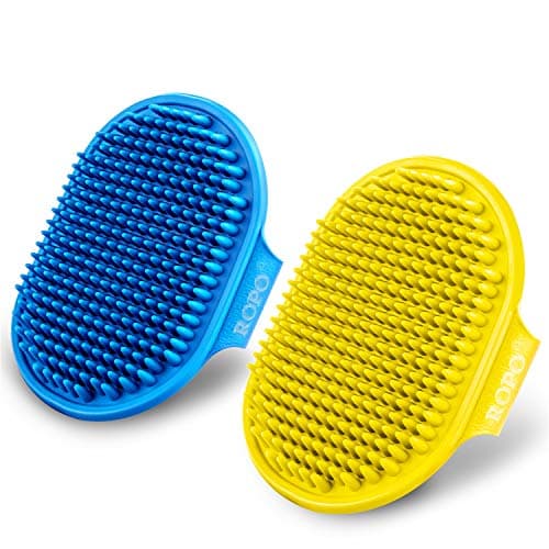 ROPO Dog Bath Brush, Dog Shampoo Brush With Adjustable Ring Handle Long Bristles, Upgraded Version Anti-Slip Back & Strap, Pet Grooming Brush for Dogs & Cats 2pcs - Image 1
