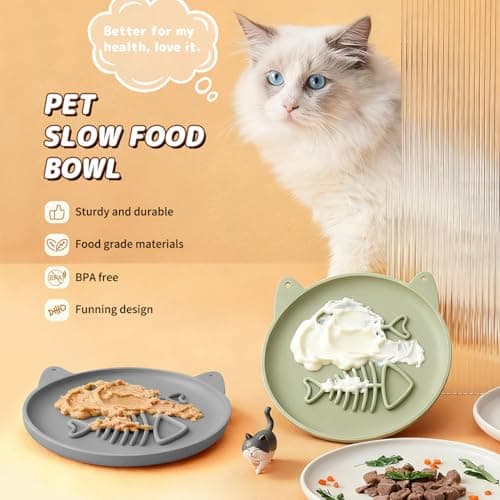 Zonopy Slow Feeder Cat Bowl, 2 PCS Silicone Cat Bowl, Slow Feeder Ideal for Dry and Wet Food, Easy to Clean, Interactive Puzzle Toy for Pets Food Training, Keeps Cats Busy,6.69" W*0.65" H - Thumbnail 2