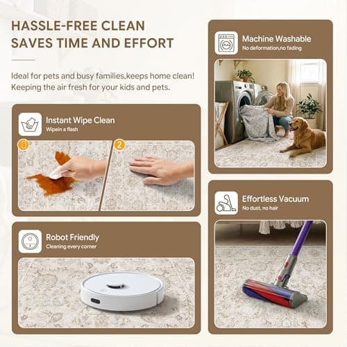 HUGEAR 3x5 Machine Washable Area Rugs Vintage Grey - Neutral Non Slip Stain Resistant Low Pile Aesthetic Throw Carpet Kids & Pet Friendly for Living Room Kitchen Dining Room Laundry - Thumbnail 6