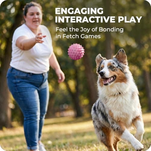 Apasiri Interactive Dog Toys for Large & Medium Dogs: 3.5" Bacon Flavored Squeaky Balls for Dogs, Tough Durable Spiky Rubber Bouncy Dog Toys Balls, Floating Outdoor Fetch Dog Toy, Pink Dog Balls Gifts - Thumbnail 3