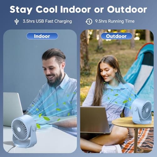 YOSHENMO Desk Fan, Turbo Table Fan for Bedroom, 100-Speed Digital Display, Low Noise, 105° Adjustable Tilt, 7.5-inch, Rechargeable Battery, Wall-Mouted Design for Home, Office, Travel Blue - Thumbnail 2