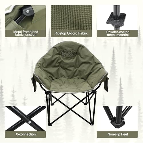 MYDAYS OUTDOOR Oversized Camping Chair, Portable Folding Moon Chair with Side Pocket, Heavy Duty Outdoor Chair for Camping, 400lbs Support (Green) - Thumbnail 5