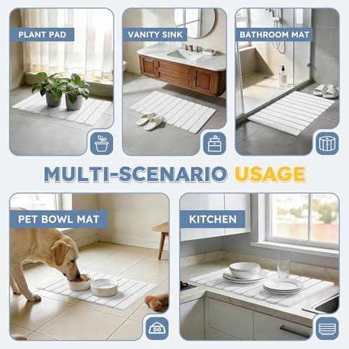 Osumlee Large Foldable Stone Bath Mat,Diatomaceous Earth with Non-Slip and Super Absorbent, Dry Mat with Quick Dry for Bathroom,Easy to Clean（23.6" Lx15.35 W,White） - Thumbnail 5