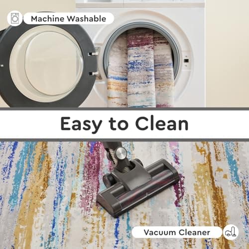 tchdio Round Rug 5FT Colorful Modern Abstract Circle Rug for Bedroom Non Slip Soft Circular Rug Carpet Washable Round Area Rug, Multi Color, 5FT - Thumbnail 5