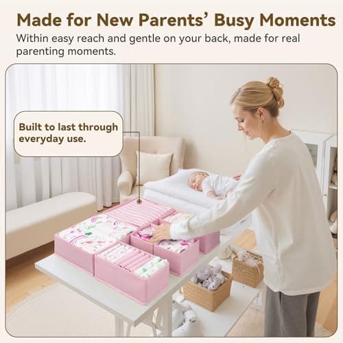 GRANNY SAYS Drawer Organizer Clothes, 6 Pack Dresser Organizer Bins for Nursery, Closet Organization and Storage Dividers for Clothing, Baby Clothes, Underwears, Pink - Thumbnail 4