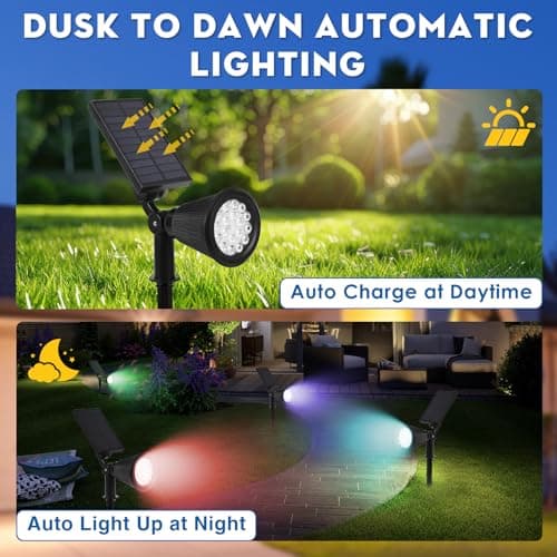 DEXULESA Solar Spot Lights Outdoor, 2-in-1 Wall Mount & Ground Stake 18 LEDs with 2 Lighting Modes, 7 Colors Changing, IP65 Waterproof Solar Landscape Lights (1 Pack, 18) - Thumbnail 4