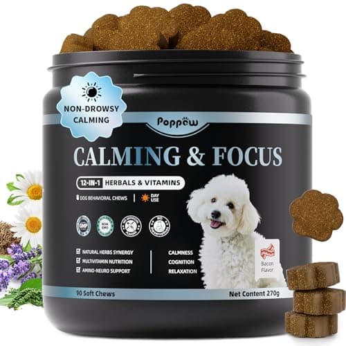 POPPAW Calming Chews for Dogs – Calming Treats for Anxiety, Stress, Separation, Travel & Thunder, Non-Drowsy Alternative to Melatonin, Calm & Focus with Chamomile & Ashwagandha, Bacon Flavor, 90Ct - Image 1