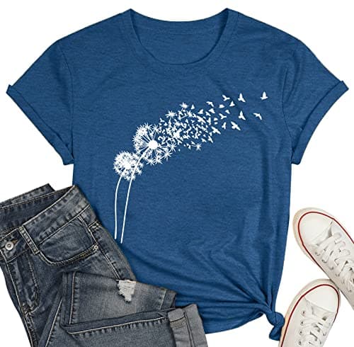 Womens Dandelion Shirts Boho Flower Graphic Tee Scatter Kindness T Shirts Casual Summer Floral Tops - Image 1