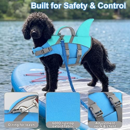 Dogcheer Dog Shark Life Jacket for Small, Medium & Large Dogs, Adjustable High Buoyancy Swim Vest with Rescue Handle, Reflective Pet Flotation Vest for Boating - Pine Green, XL - Thumbnail 5