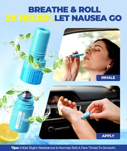 1s Fast Nausea Relief Nasal Stick With 2-in-1 Motion Sickness Ease, 100% Natural Essential Oils For Chemo & Pregnancy Nausea Relief, Non-Drowsy Travel Essentials & Cruise Essentials For Car, Airplane - Thumbnail 4